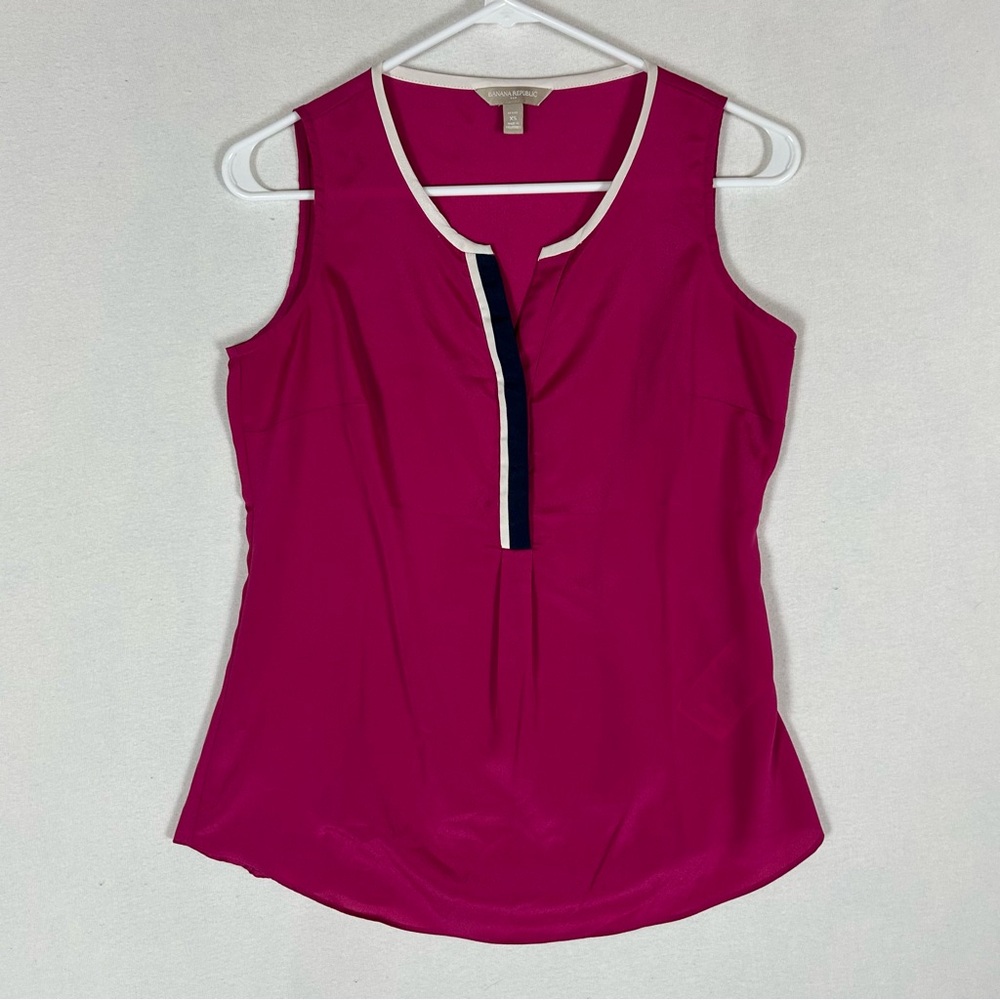 Banana Republic Pink Scoop Neck Sleeveless Top Womens XS Sheer V Slit Scoop Hem